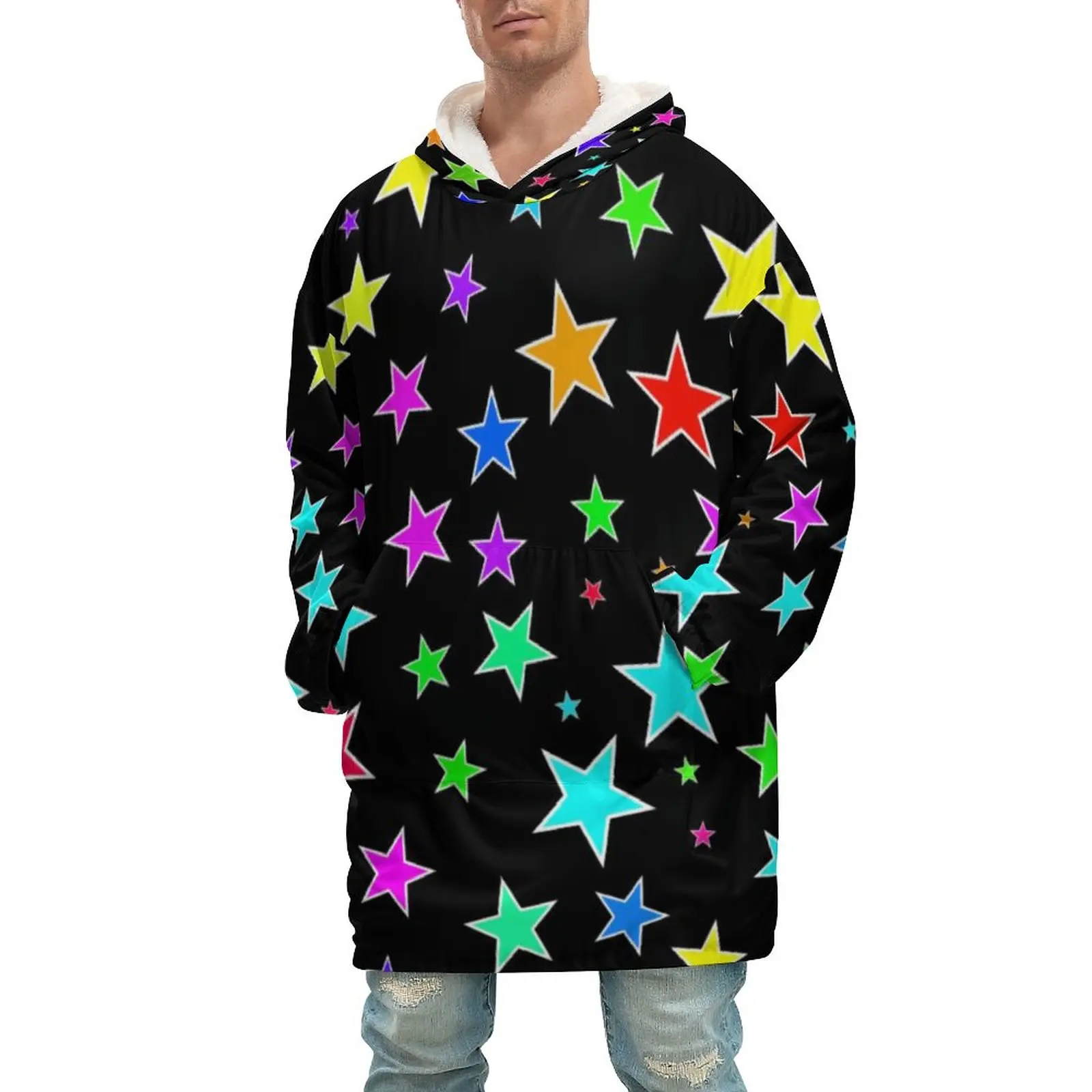

Красочные женские пушистые одеяла с капюшоном и принтом звезд, мужское теплое одеяло, рубашка с карманом
