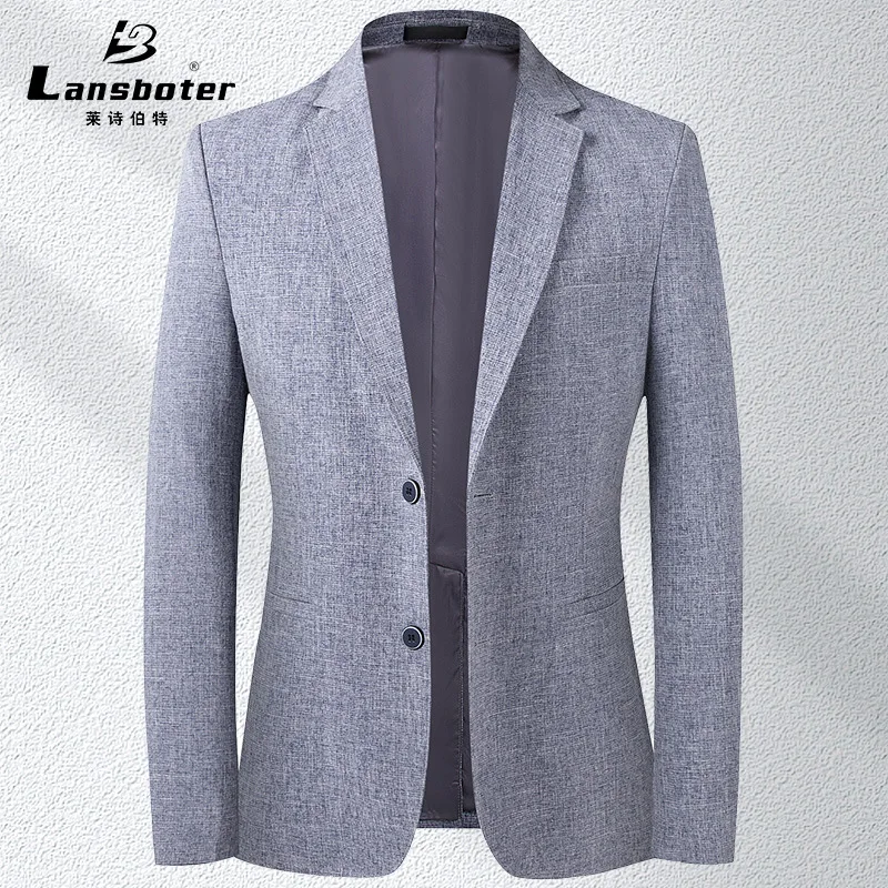 

Lansboter Blue Linen Suit Spring Summer Breathable Men's Casual Suit Korean Version Split Small Jacket Cotton Coat Men