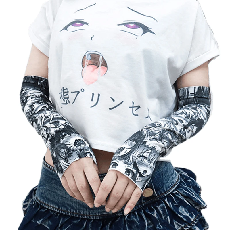 Anime Ahegao Hentai Cosplay Protection Arm Sleeve Stockings Tshirt Costumes Cartoons Printing Summer Woman Costume |