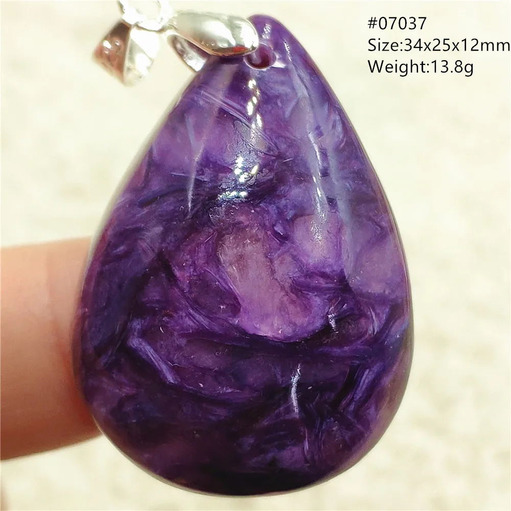 

Natural Purple Charoite Pendant Russia Gift Water Drop Women Men Bead Necklace Jewelry 925 Sterling Silver AAAAAA