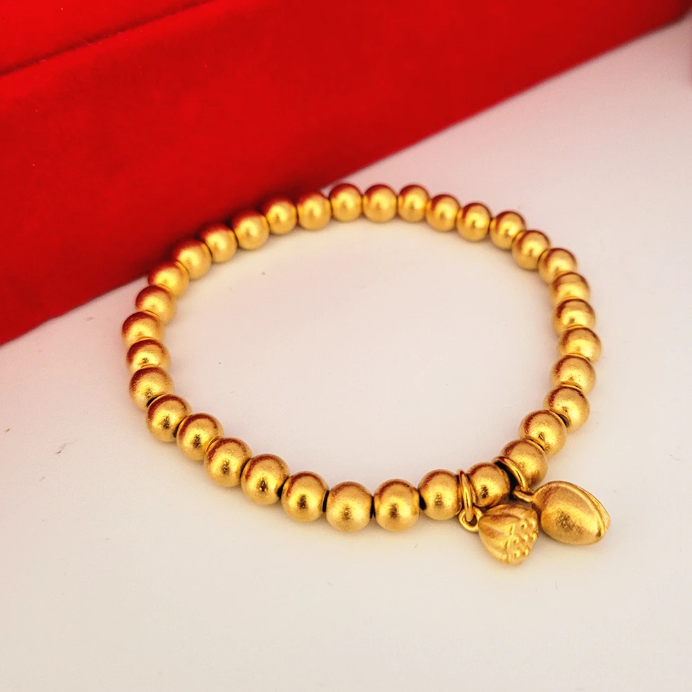 

Yellow Gold GP Charm Bracelets For Women 6mm Beaded Chain Bracelet Bangles Wristband Pulseira Femme Trendy Jewelry Accessories