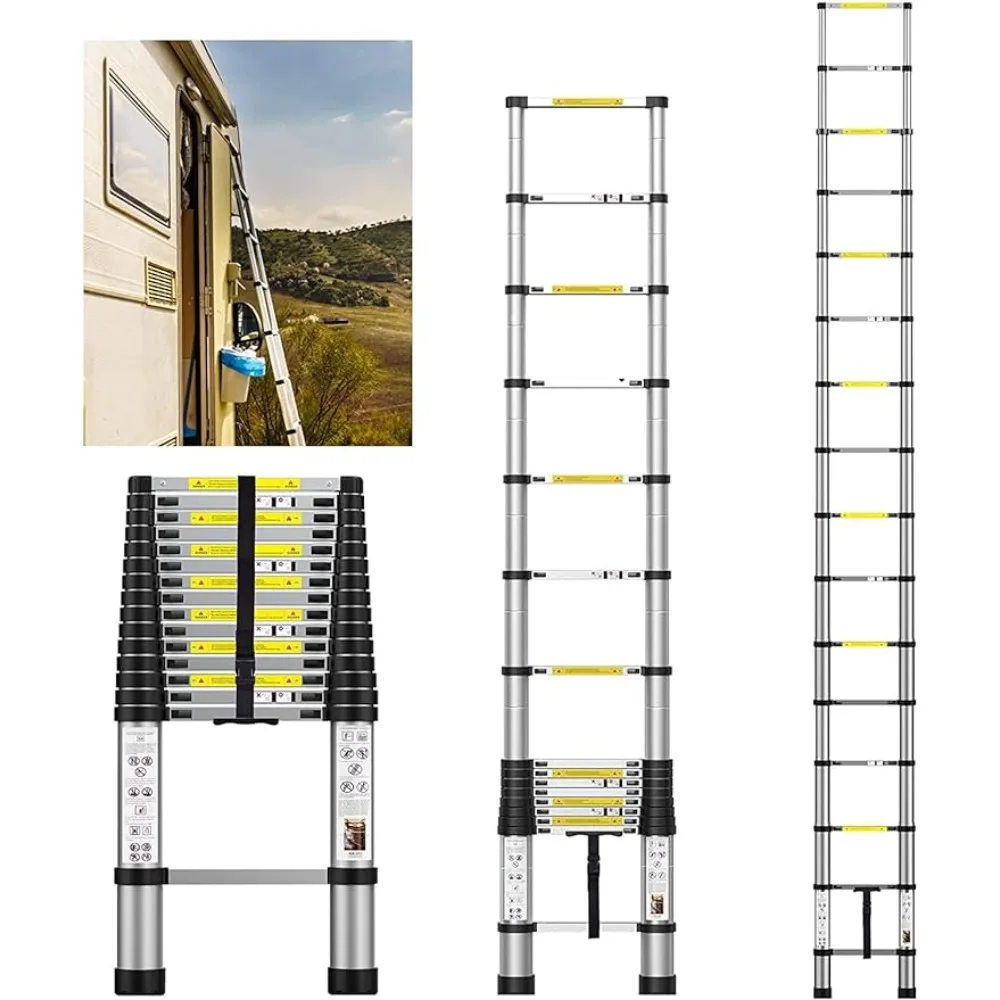 FEETE 16.5FT Telescoping Ladder, Aluminum Lightweight Extension Ladder with Non-Slip Feet, Portable Attic Ladder