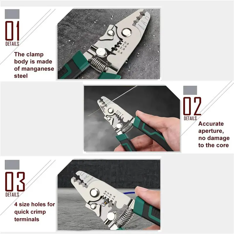 Фото BYBS-2X TUOSEN 6-дюймовый стриппер для оптоволоконных кабелей с 3 отверстиями, прецизионный инструмент для зачистки оптоволокна/оптический инструмент для монтажников и электриков №3