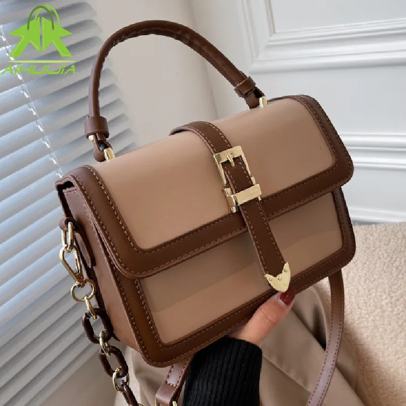 

Luxury Color Contrast Handbags for Women 2022 New High Quality Pu Leather Shoulder Bag Fashion Flip Messenger Small Square Bag
