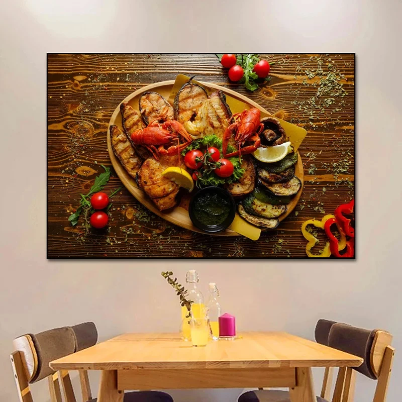 Постеры и принты на холсте с изображением морепродуктов специй фруктов овощей