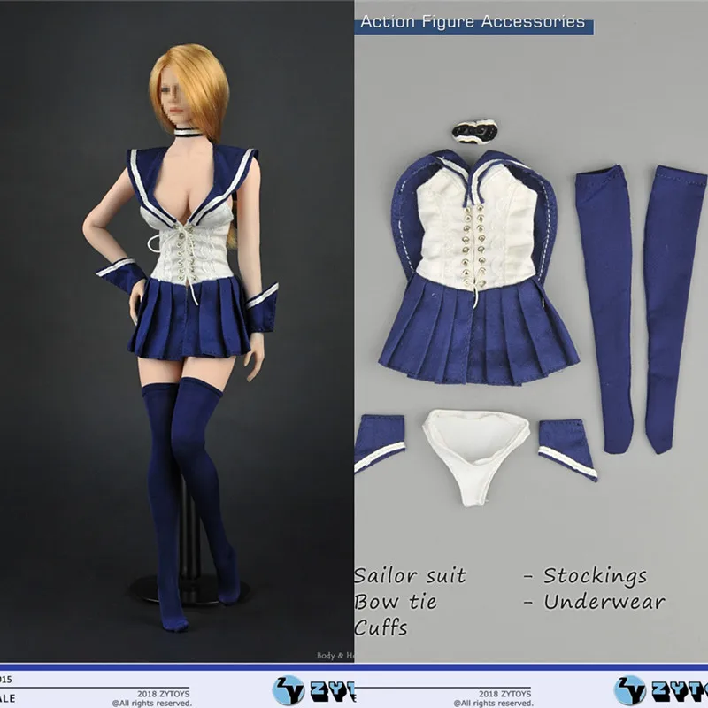 

ZYTOYS 1/6 Scale Sailor Uniform Female Short Blue Sexy Dress Low Cut Suit For 12" Action Figure Body BJD OB OD Doll Clothes