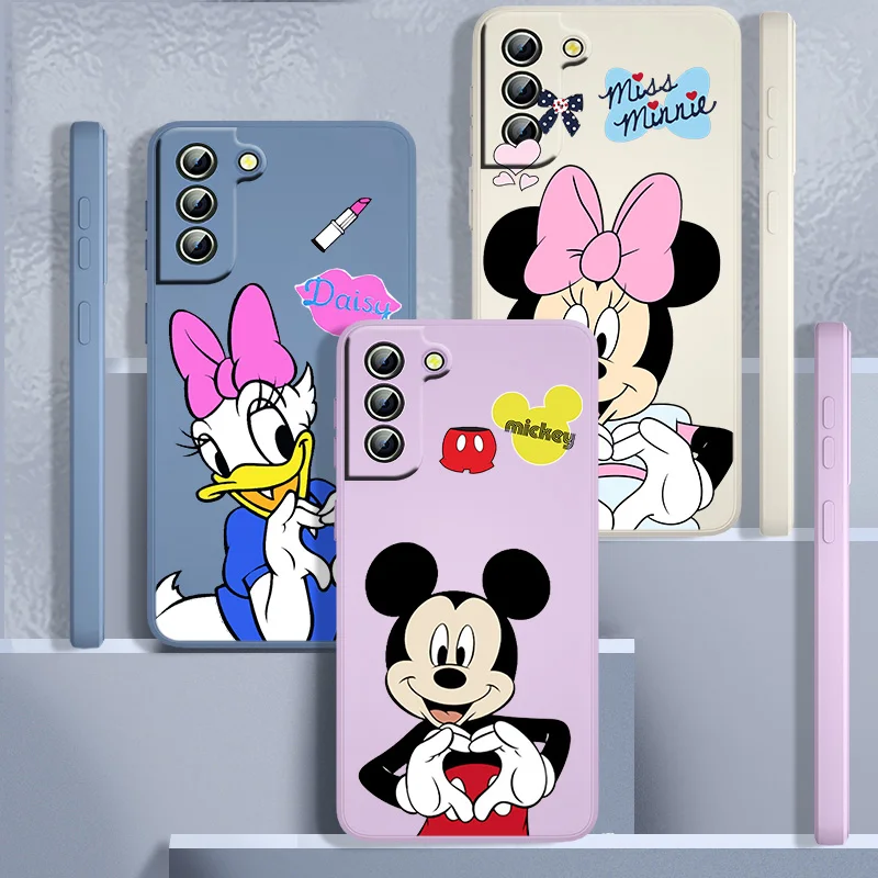

Cute Mickey Minnie Phone Case For Samsung Galaxy S22 S21 S20 FE S10 Note 20 10 Ultra Lite Plus Liquid Rope Funda Back Cover