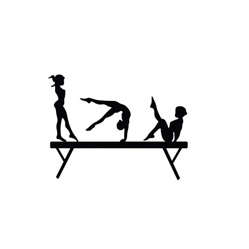 

12 * 9.1CM three girls gymnastics balance beam cartoon shape car window bumper vinyl sticker new popular decoration