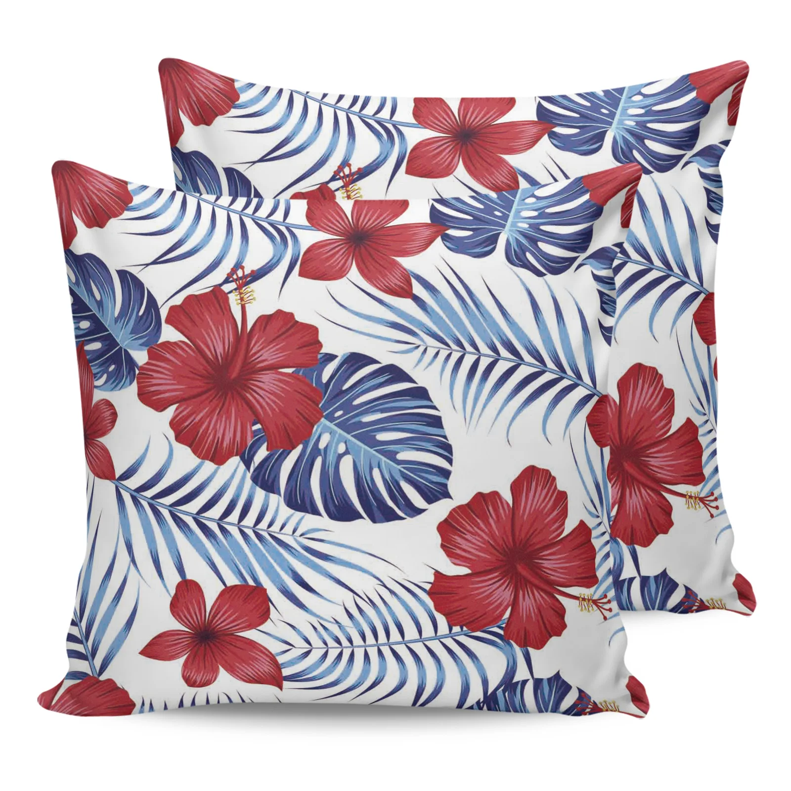 

Red Flower Tropical Plant Leaves Pillow Case Set for Living Room Sofa Decor Pillow Cover Bedroom and Home Decorative Pillowcases