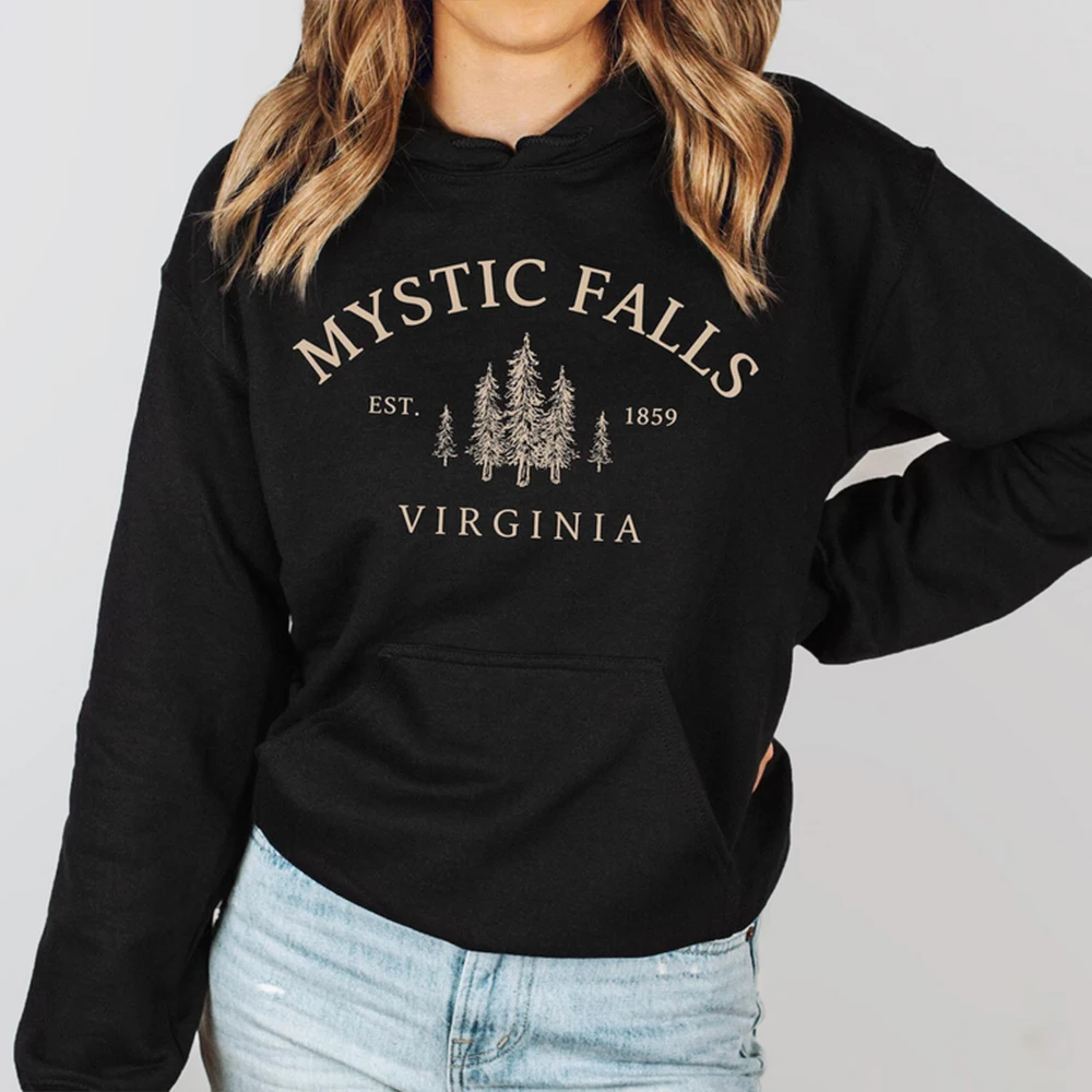 Фото Рубашка Mystic Falls худи «Virginia» ators, пуловеры унисекс с длинным рукавом и круглым вырезом, худи, Повседневный свитер для фанатов вампира №2