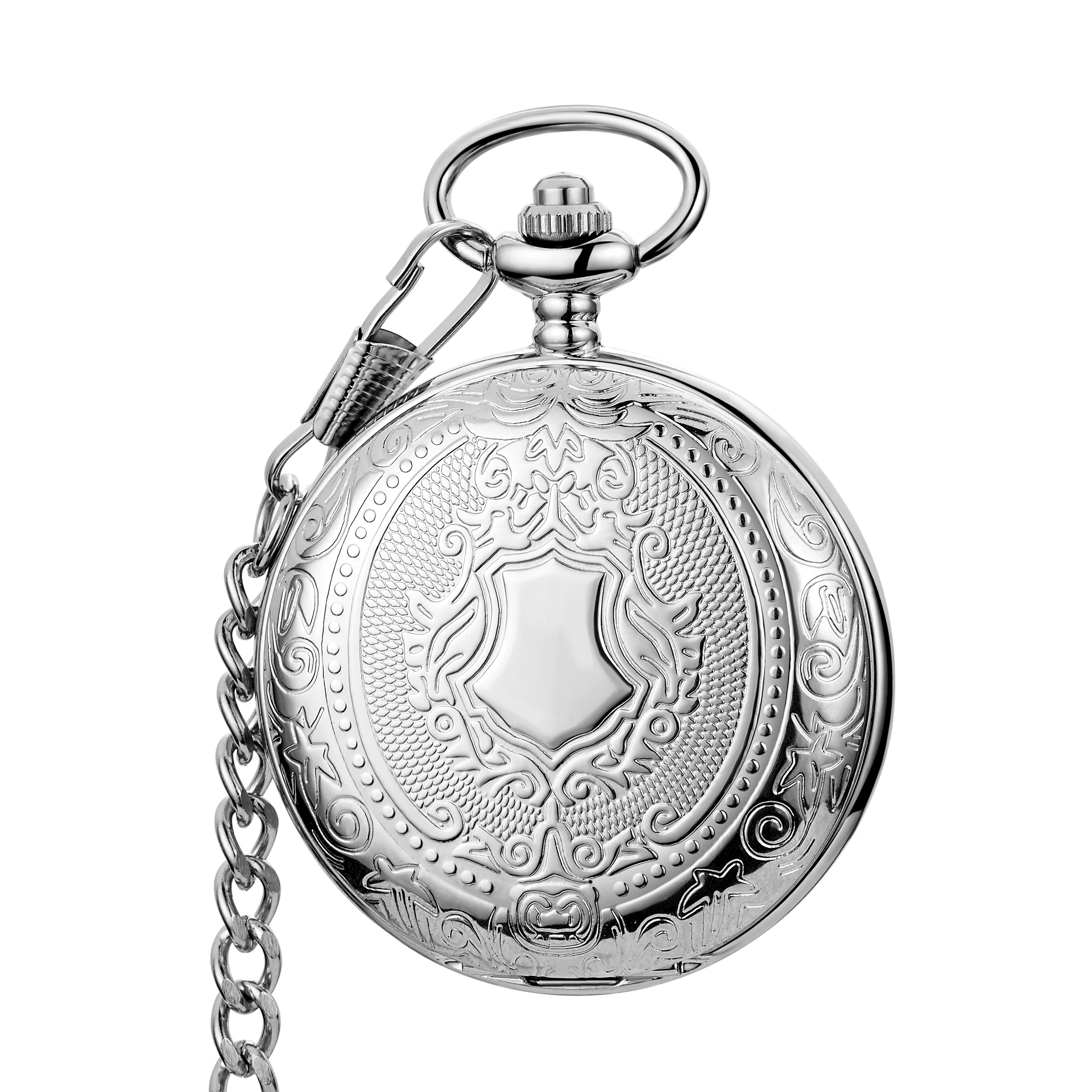 Skeleton Hollow Pocket Watch Men's Unique Flip Watches FOB Chain Pattern Engraved Case Luxury Dial Clock Male Relogio Masculino