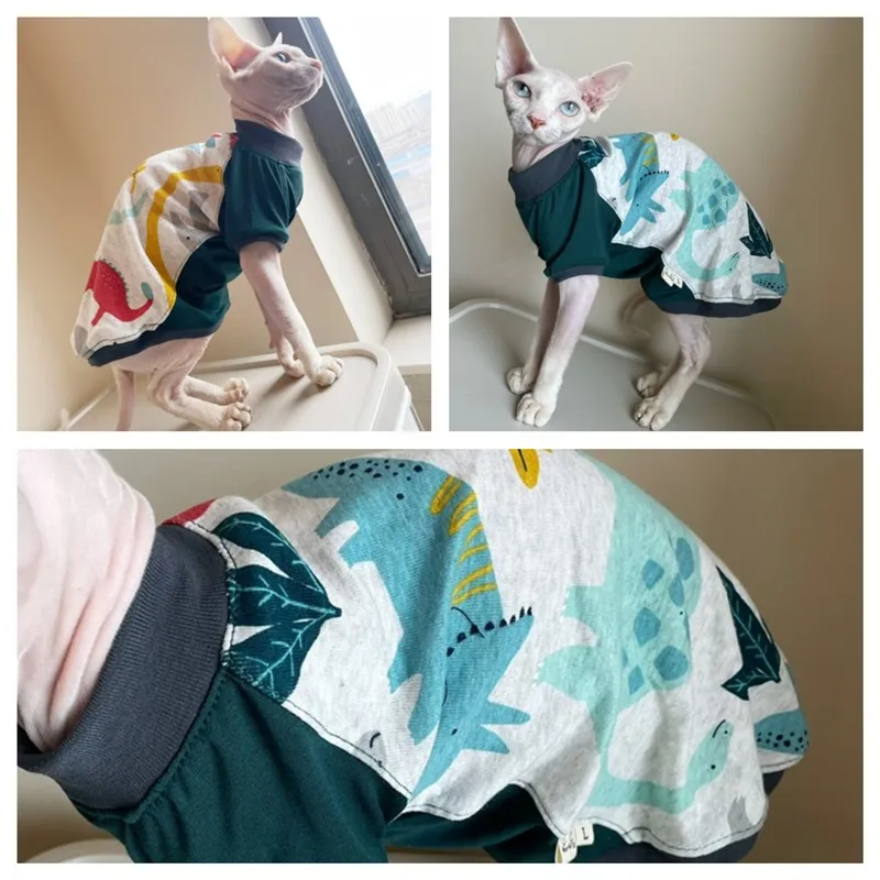Fashion Sphynx Cat Clothes  Japanese style Cotton T-shirt For Hireless cat Dogs Devon Rex Cute Coat For Summer Spring Outwear