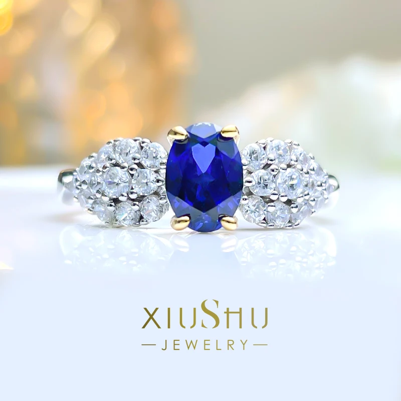 

Fashionable Light Luxury Colorful Treasure Egg-shaped 925 Silver Ring with High Carbon Diamond Versatile and Elegant Design