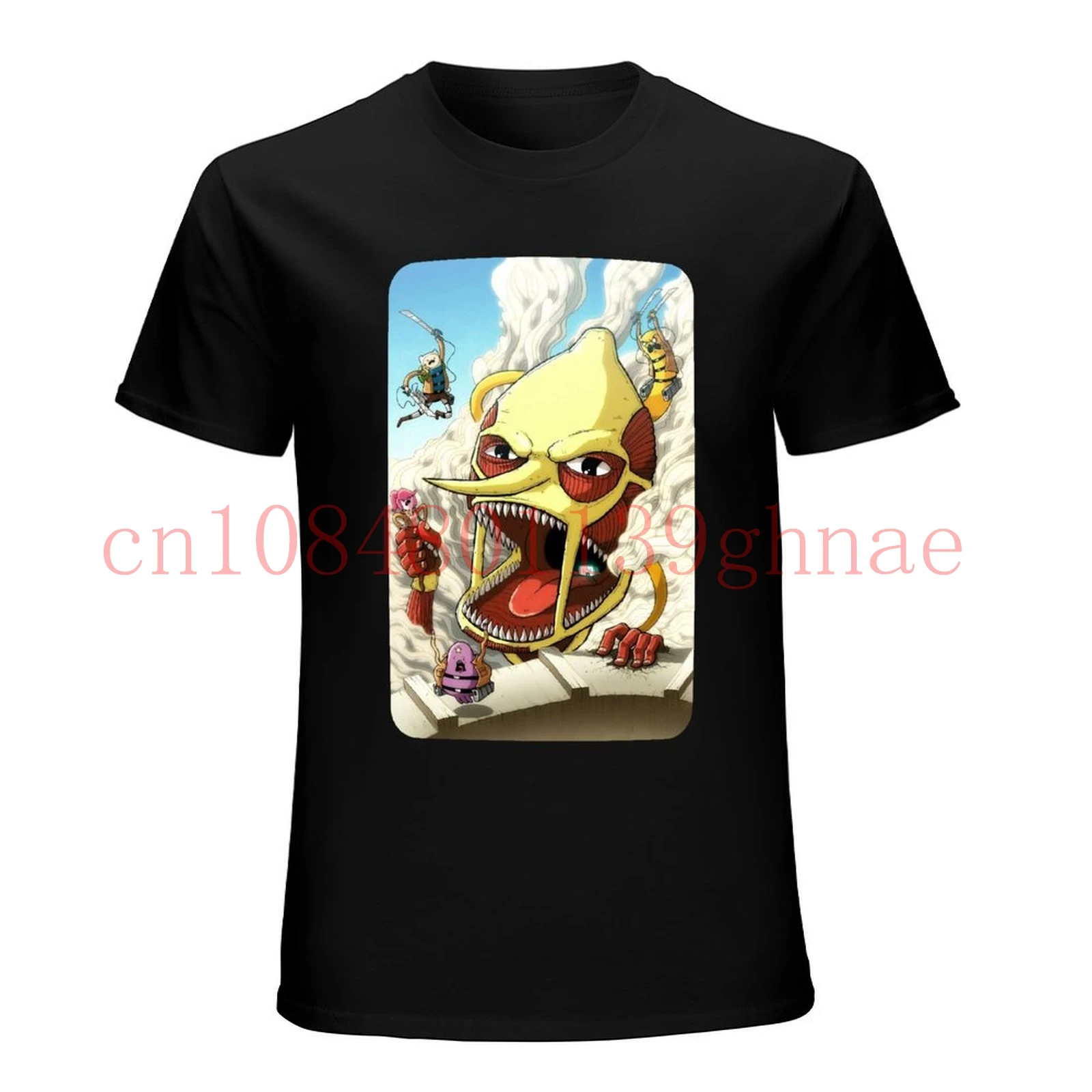 Футболка мужская черная свободная с рисунком Время приключений х атака на