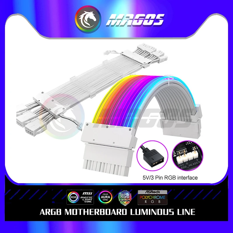 

PSU Extension Cable RGB Kit ATX 24Pin GPU 8Pin Light Rainbow Cord 5V Sync Computer Components,PC Gamer DIY Cabinet Decoration