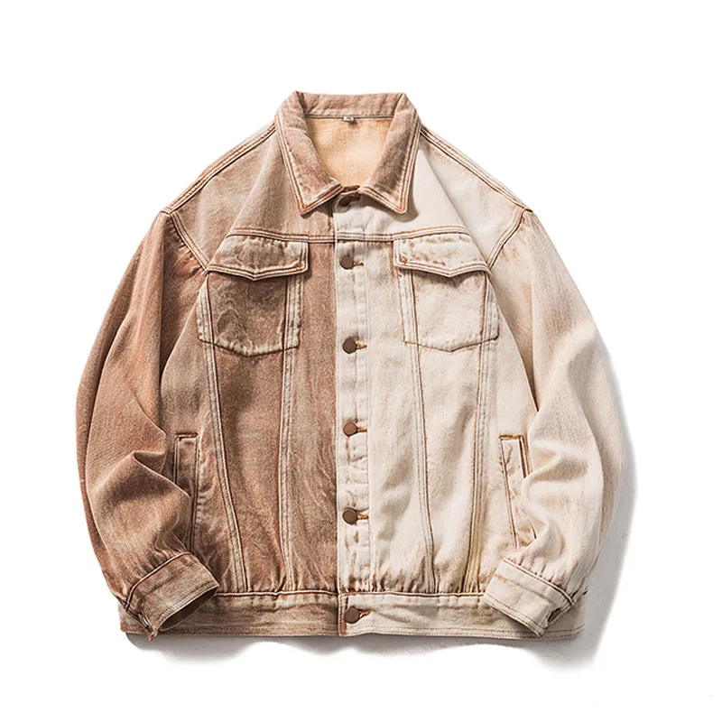 

Brown Washed Denim Jacket Men Women Streetwear Fashion Hip Hop Loose Casual Vintage Denim Jacket Cityboy Jeans Coat Outerwear