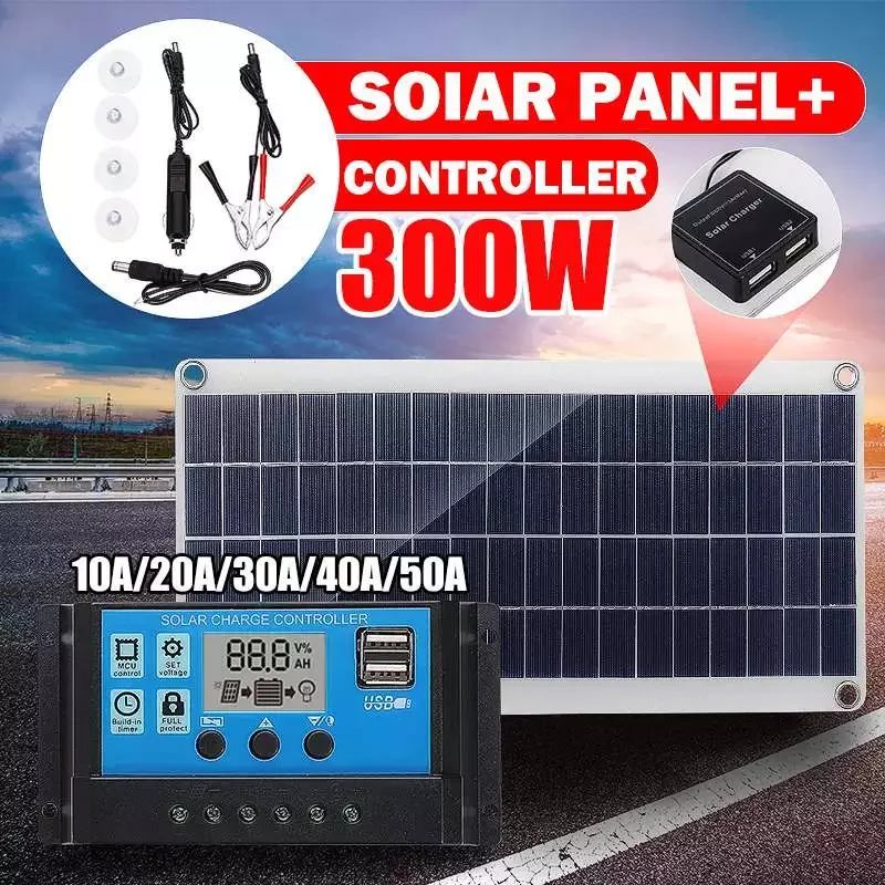 

300W Waterproof Solar Panel High Efficiency Solar Cells 10A-50A Controller for RV Boat Car Home Outdoor Battery Charger