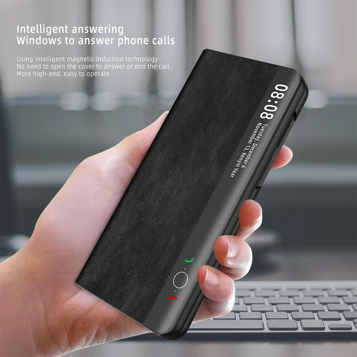 For Huawei Mate X3 Case Luxury Plain Leather Intelligent Window Folding Shockproof All Inclusive Protection Back Cover Accessory