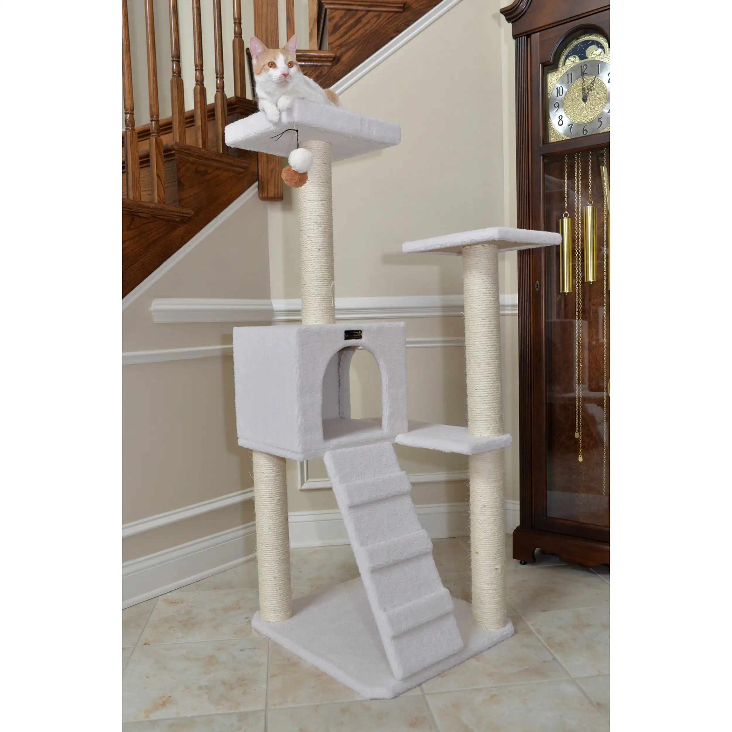 

53-in real wood Tree & Condo Scratching Post Tower, White
