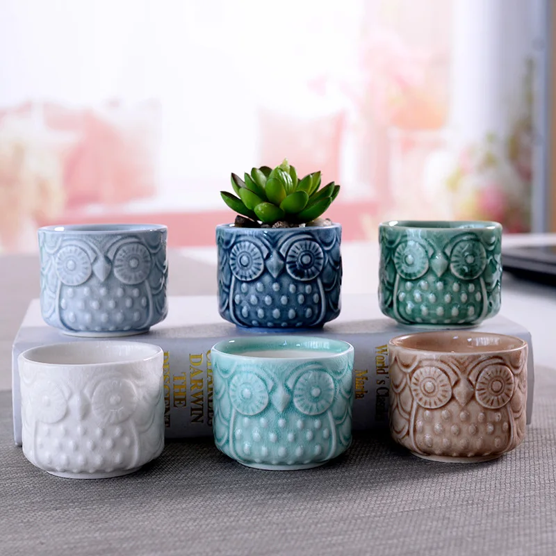 

Ceramic Owl Shape Flower Pots Cartoon Animals Plant Pot Succulent Plants Pot Accessories Ceramic Planter Desktop Decoration