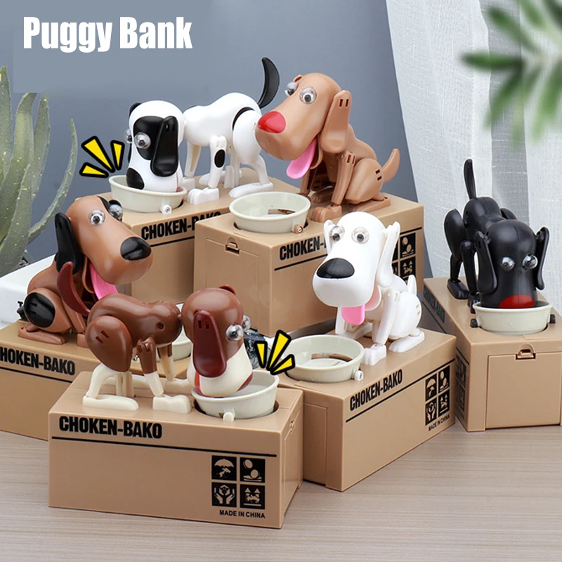 

Little Dog Puggy Bank Battery Powered Robotic Coin Munching Toy Money Box Saving Money Coin Bank For Kids
