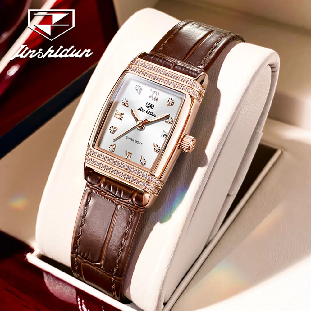 

2023 New JSDUN Women Watch Leather Strap Quartz Watches Waterproof Fashion Diamond Elegant Wristwatch Dress For Lady Gift