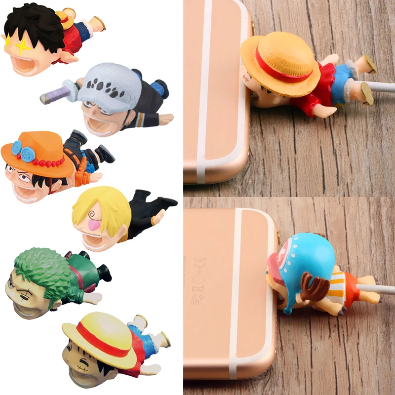 

Figurine One Piece Cable Bite Protector for Iphone Usb Cable Organizer Luffy Zoro Winder Protector Kids Toys Gift
