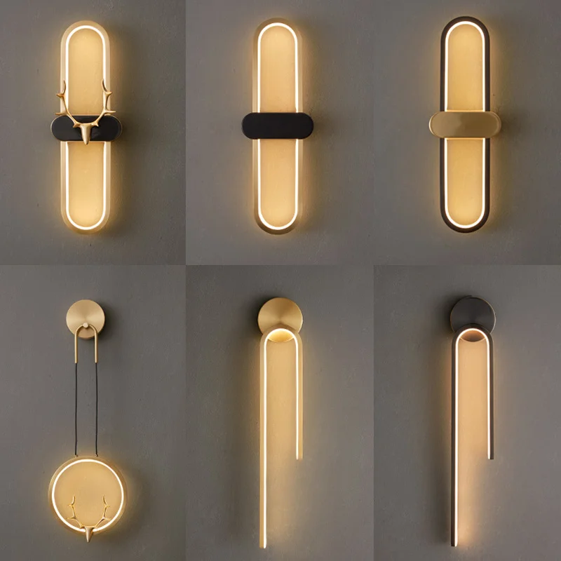 

Lamp Postmodern Copper Simple Wall Wall Light Stair Sconce Light For Living Room Restaurant Bedroom Aisle Loft Villa Lamp