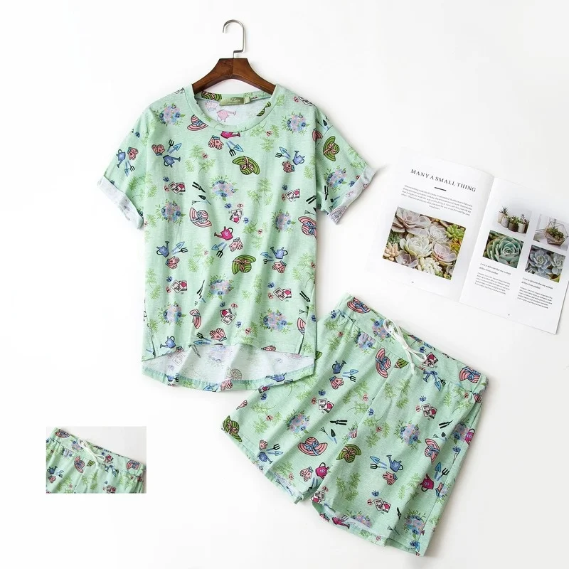 QWEEK Japanese Kawaii Pajamas Suit with Shorts for Women Sleepwear Cotton Pijamas Two Piece Set Summer Nightwear Pyjamas Cute