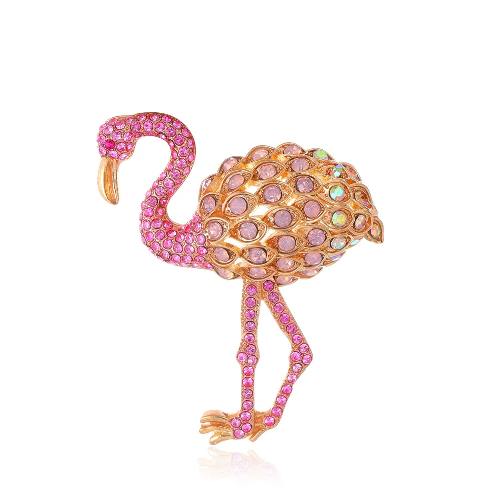 

New Trendy Pink Rhinestone Flamingo Brooches For Women Luxury Jewelry Clothing Party Brooch Pins Accessories Lady New Year Gifts
