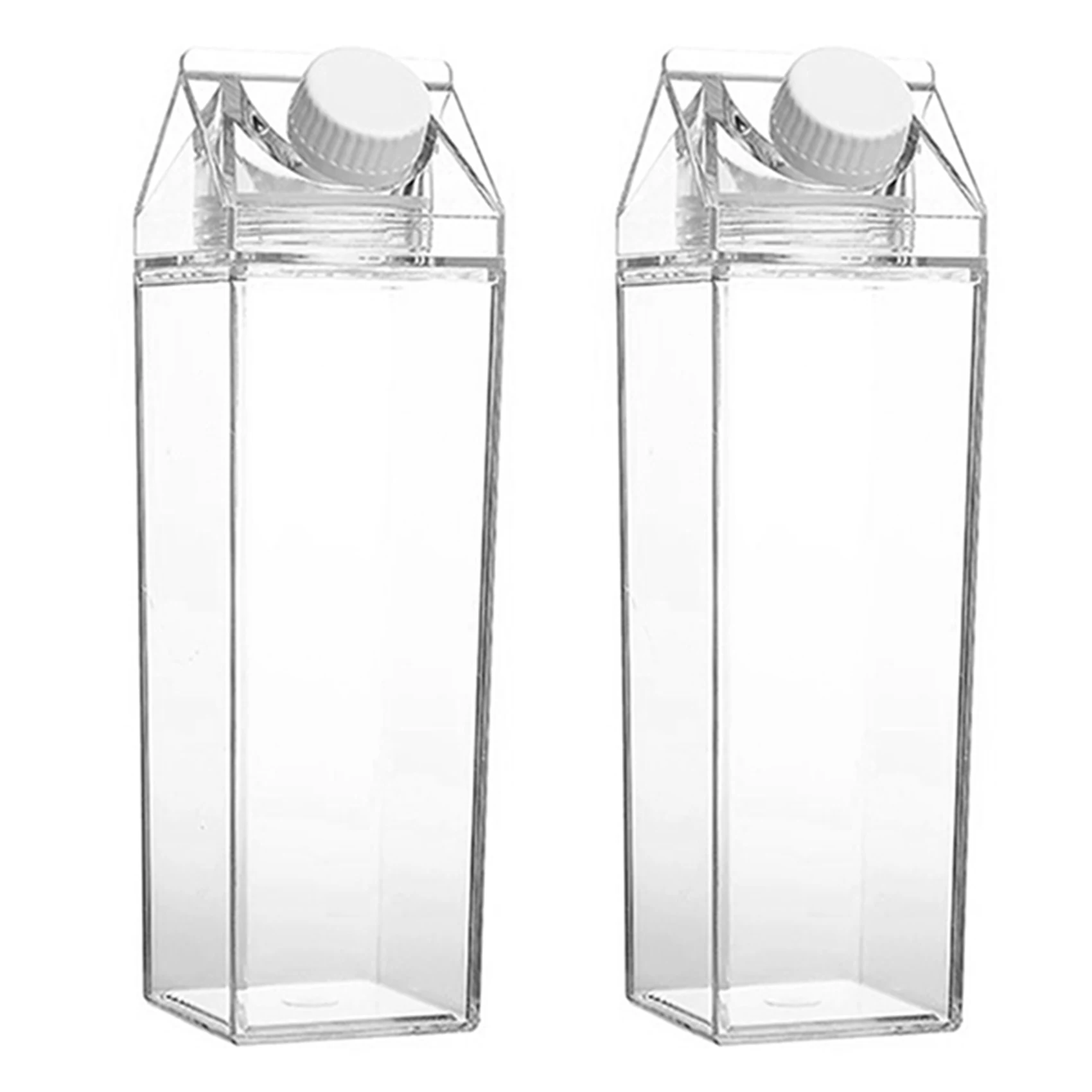 

2 PCS Clear Square Milk Juice Water Bottle Portable Plastic Cup Milk Carton Water Bottle Outdoor Camping Drinking Cup B