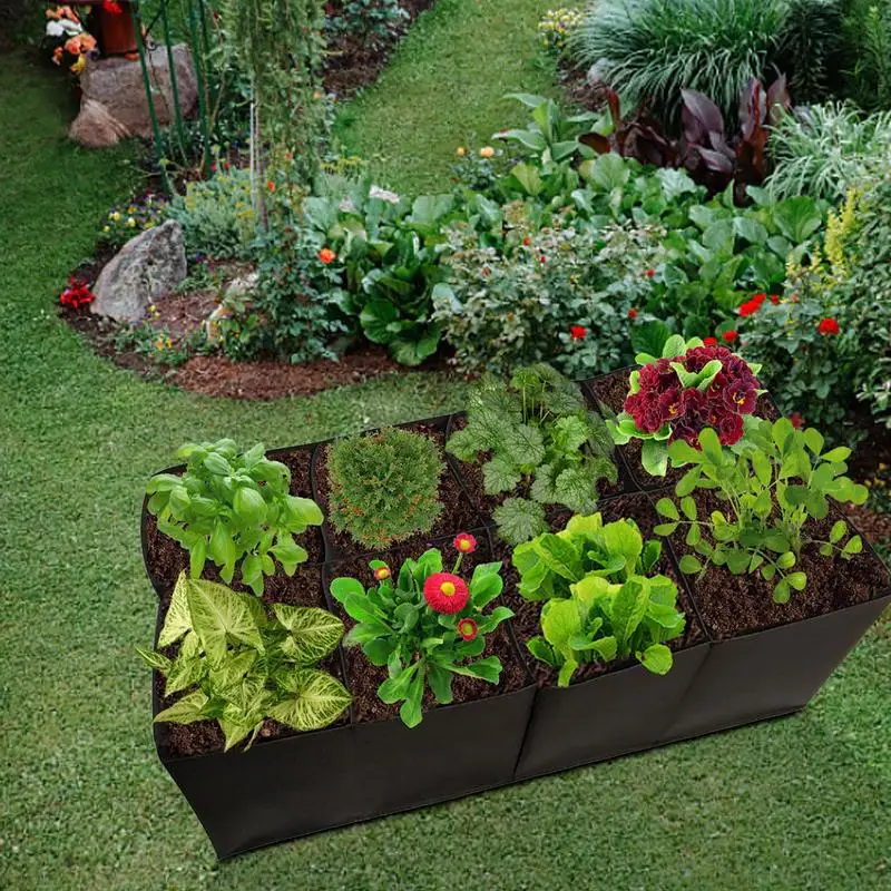 

Fabric Garden Bed 128 Gallon Large Garden Planting Bag Felt 8 Partition Multi-grid Planting Bag For Vegetables Flowers Potatoes