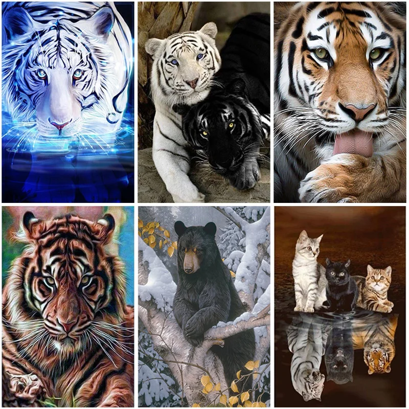 

Full Round Drill 5D DIY Diamond Painting Animal Tiger Handmade Mosaic Diamond Embroidery Cross Stitch Patterns Rhinestones Arts