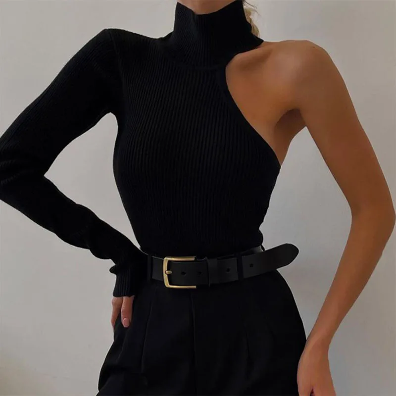 

Solid Color Bodycon T-Shirts One-Shoulder Long-Sleeve Y2k Crop Top Hip Hop Cool Women Clothes Tee Harajuku Aesthetics Streetwear