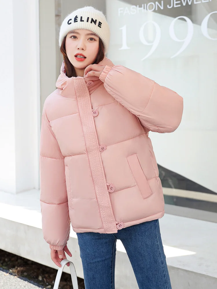 Winter Jacket Women Overcoat Thick Down Cotton Padded Short Parkas Mujer Oversize Casual Hooded Bubble Coat Female