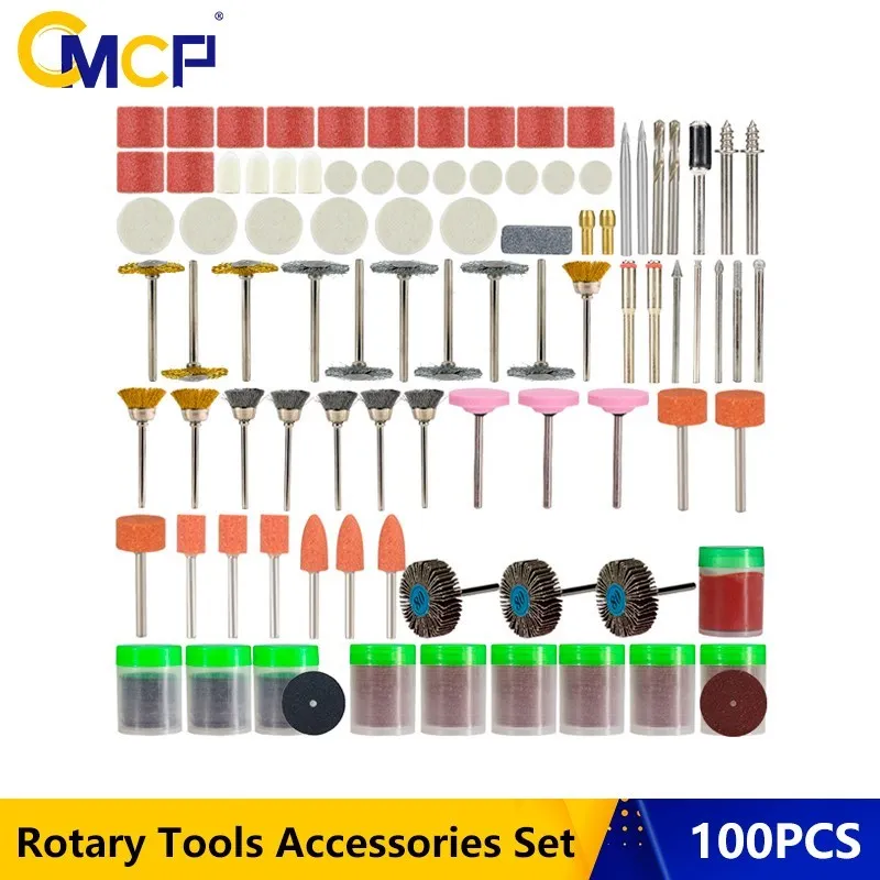 CMCP 100pcs Abrasive Rotary Tool Accessories Set Electric Mini Drill Bit Kit for Dremel Sanding Polishing Cutting Engraving Tool