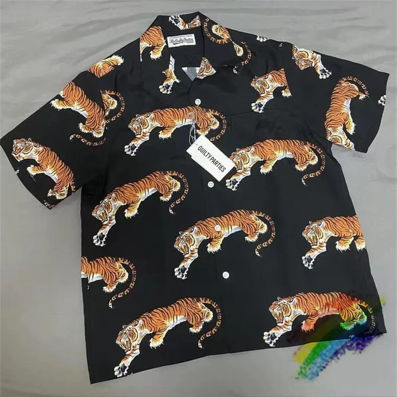 

2021ss Tiger Pattern Printing WACKO MARIA Hawaii Shirt Men Women 1:1 Best Quality T-Shirt WACKO MARIA Shirt Top Tees