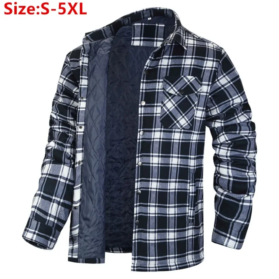 

Мужская теплая осенне-зимняя куртка в клетку, с отложным воротником