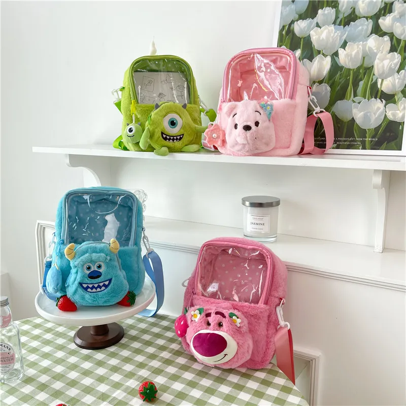 

Disney Cartoon Strawberry Bear Winnie Bear Plush Bag Cute Transparent Crossbody Bag Big Eyed Monster Sullivan Cute And Fun Style