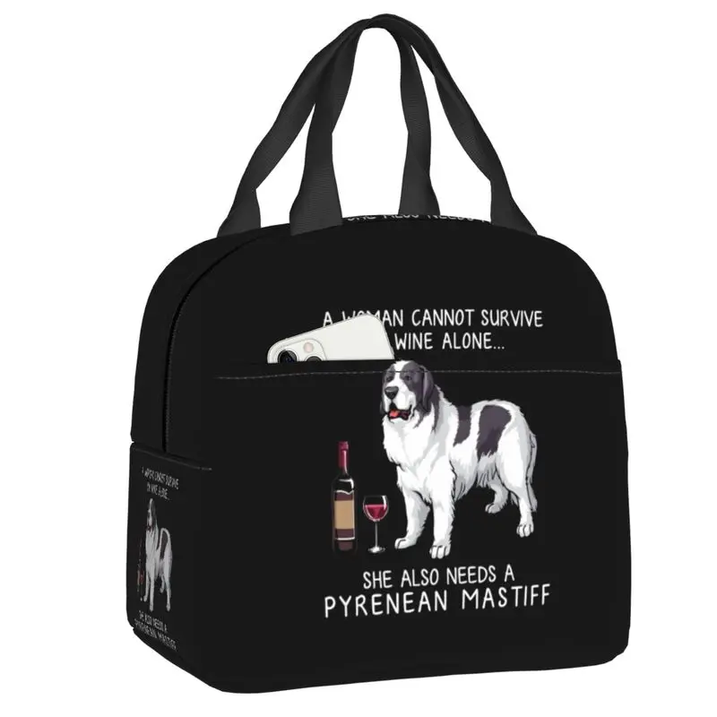

Pyrenean Mastiff And Wine Funny Dog Insulated Lunch Bag for Women Pet Puppy Lover Thermal Cooler Lunch Tote Beach Camping Travel