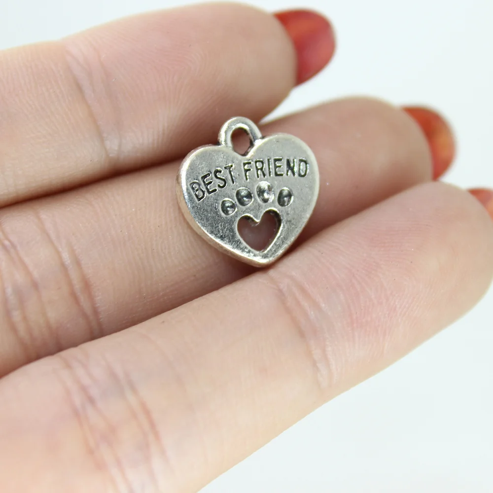 

15Pcs/Lot Heart Dog Paw Charm Antique Silver Tone 2Sided Best Friend Pendant For Earring Necklace Bracelet DiyJewelry Making