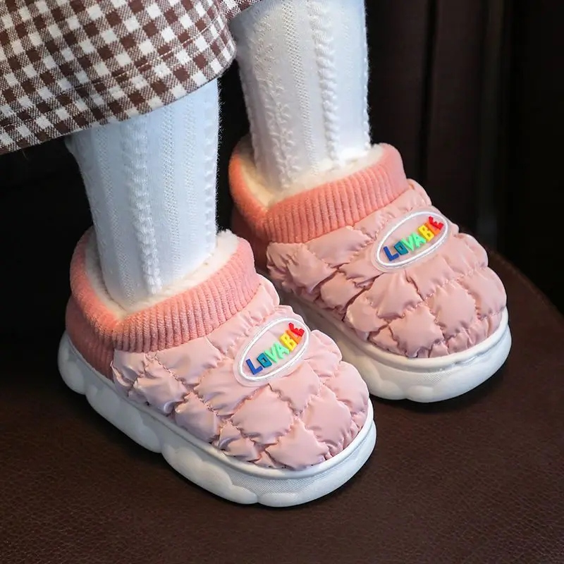 2023 New Children Winter Cotton Shoes Boys And Girls Baby Cute BABI Cotton Home Shoes Warm Plush Non-slip Waterproof Cotton Shoe