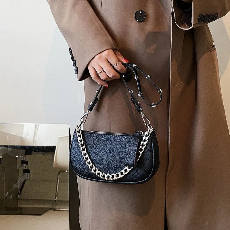 Diinovivo Vintage Female Shoulder Bag Rivet Shoulder Strap Designer Women Crossbody Bag Rock Punk Chain Messenger Bags WHDV2290