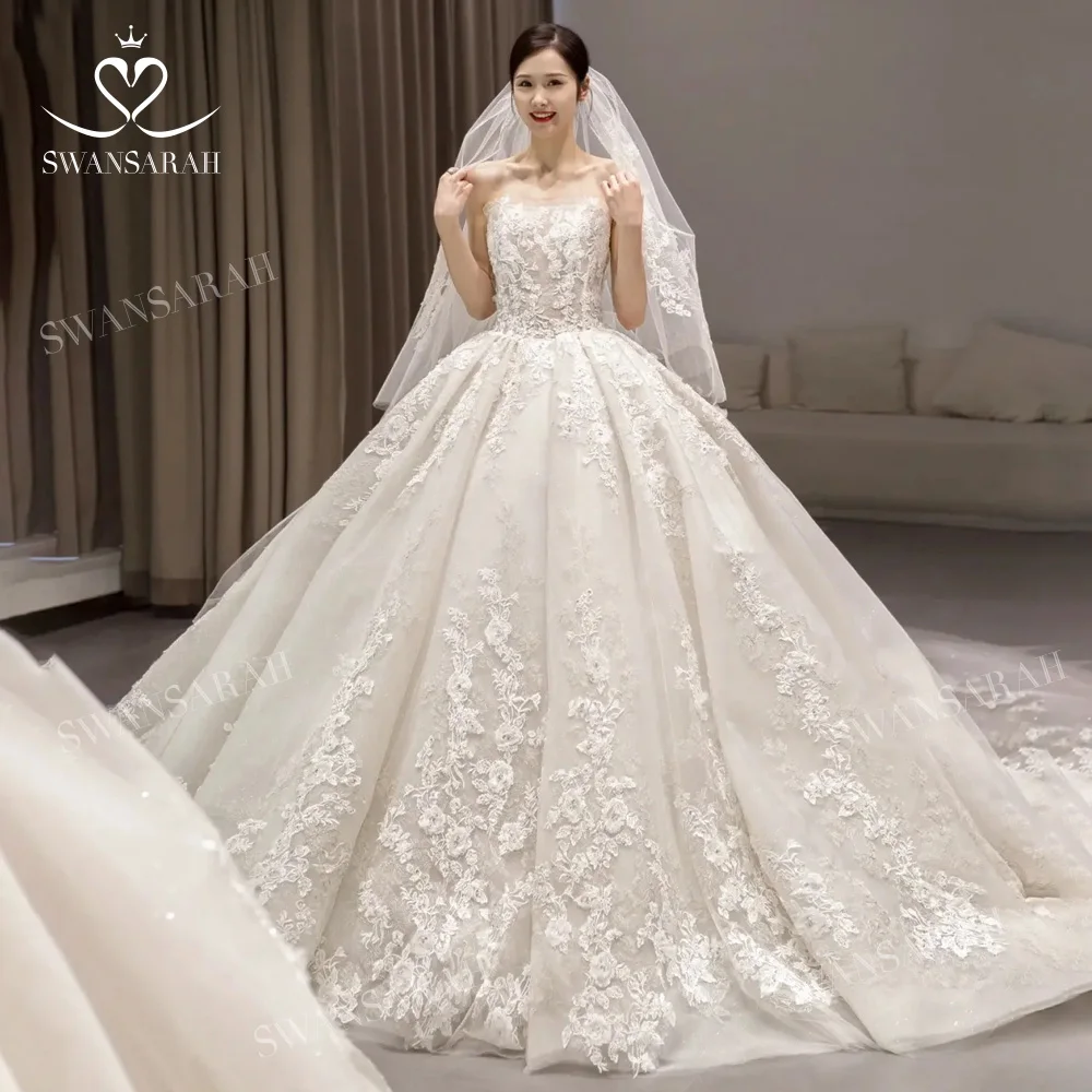 

Романтическое свадебное платье без рукавов, бальное платье с аппликацией для невесты, свадебное платье принцессы со шлейфом, модель swansara XH199