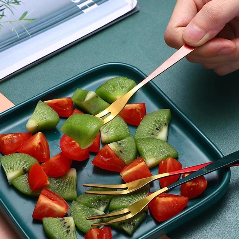 

12pcs 304 Stainless Steel Two-tine Fruit Fork Set Tableware Multiple Use Snack Cake Dessert Forks Home Cutlery Dinner Set