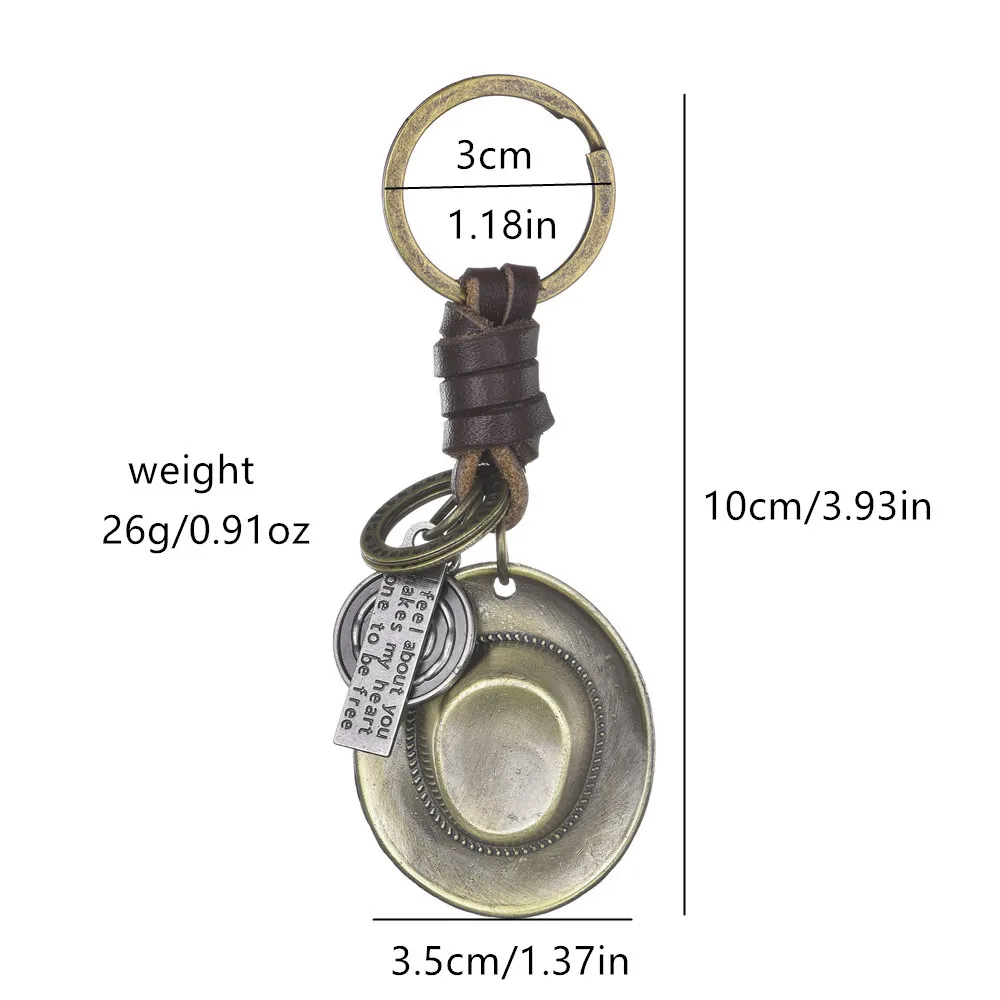Vintage Cowboy hat cowhide key chain creative small gift hand woven car key pendant accessories