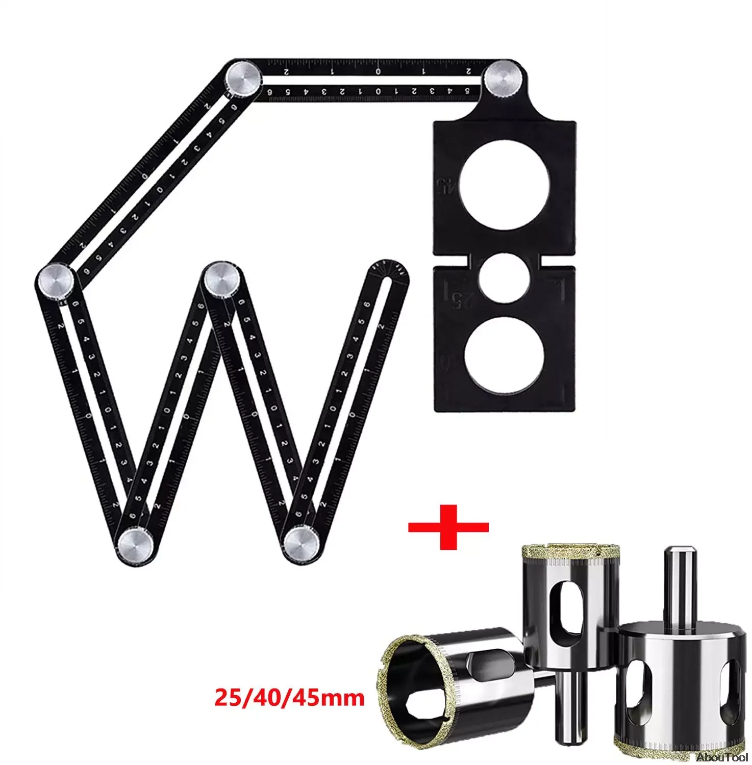 

6 Fold Angle Ruler Set Finder Measuring Ruler Aluminium Alloy Locator Drill Guide Tile Hole Perforated Mold Template Tools
