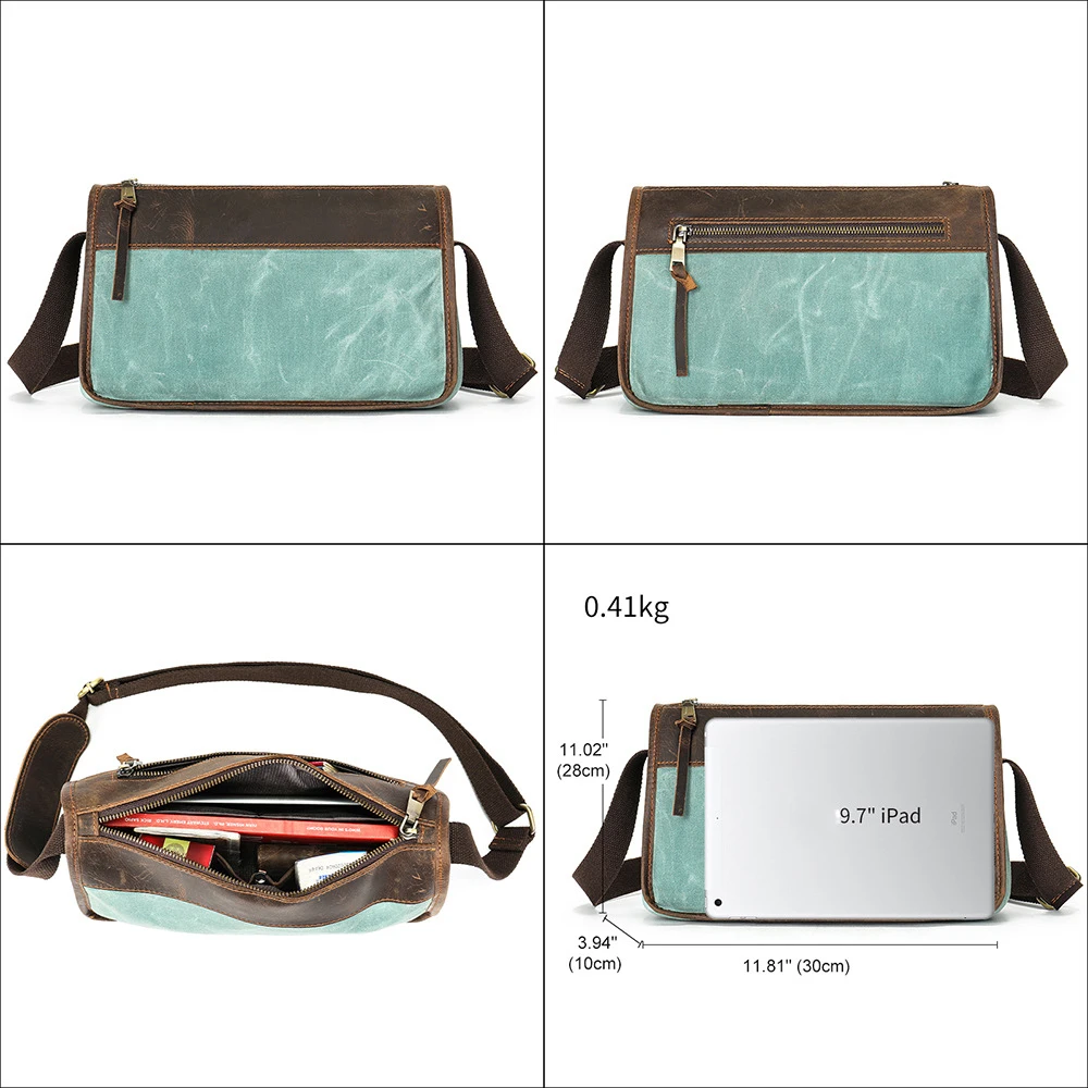 Vintage Men's canvas Leather waterproof crossbody bag Casual shoulder bag B6100
