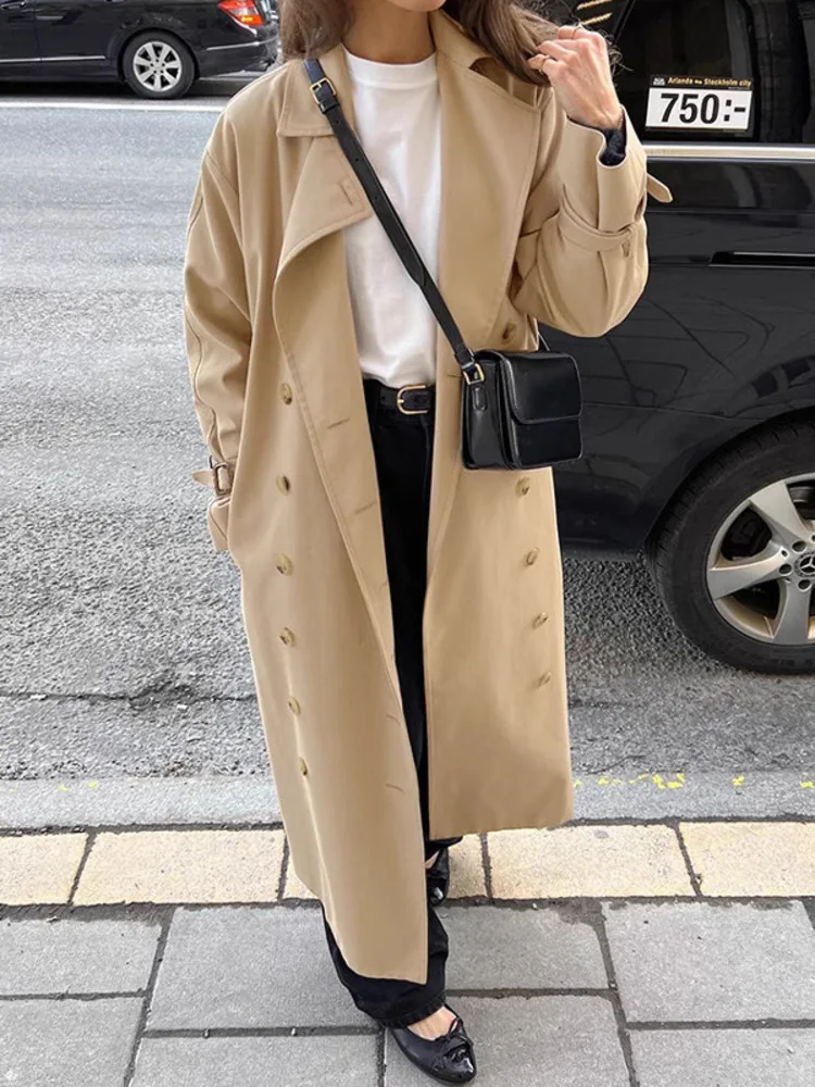 UCXQ Элегантный плащ в европейском стиле с лацканами двубортный свободный