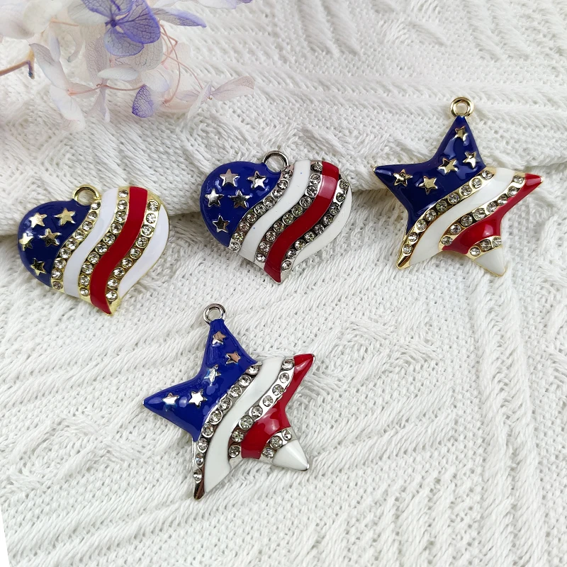 

ApeUr 10pcs Pentagram Haert America USA Flag Metal Charms Cute Earring Bracelet Charms for Jewelry Making Bulk Items Wholesale